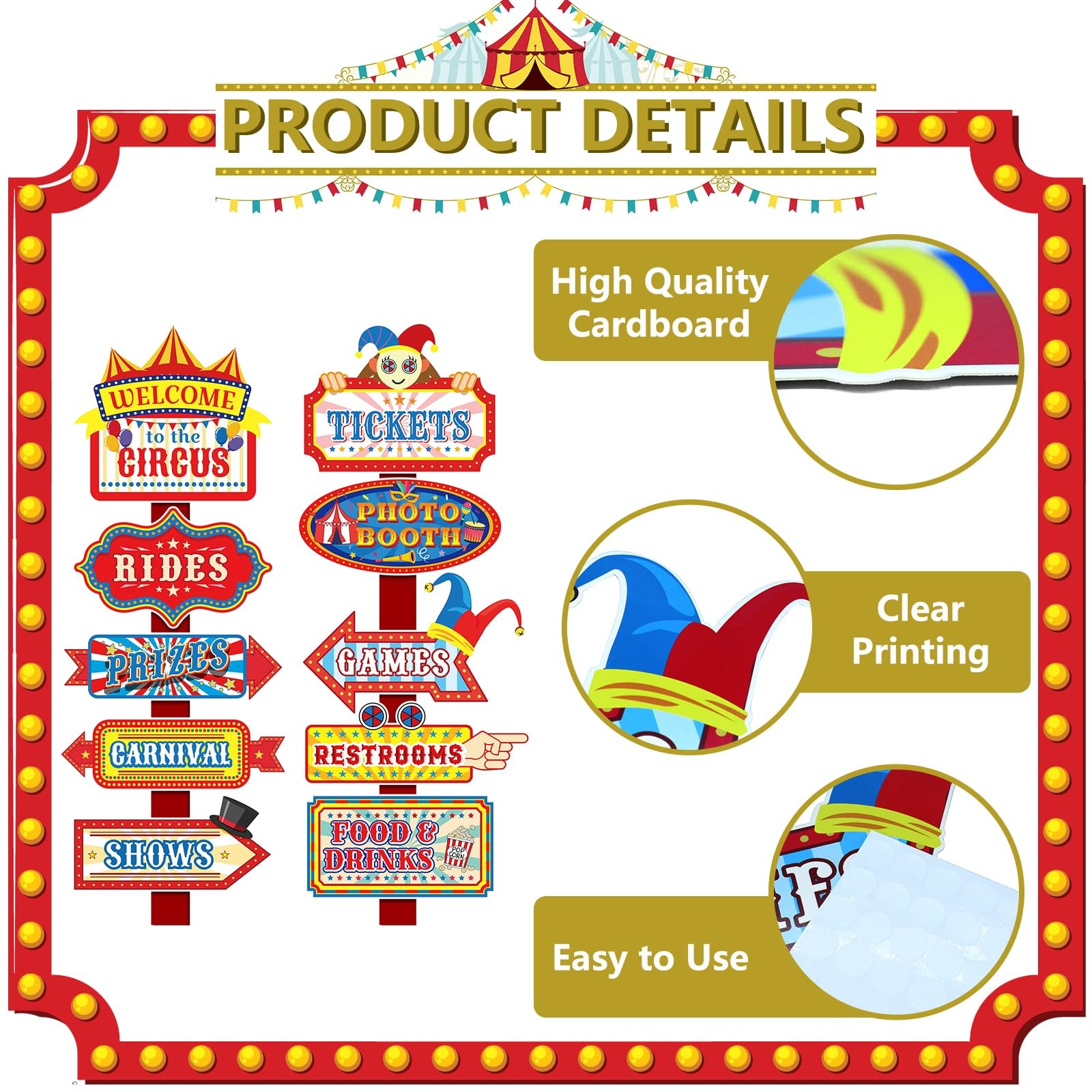 20 PCS Circus Carnival Decorations Theme Party Photo Booth Props Welcome Signs