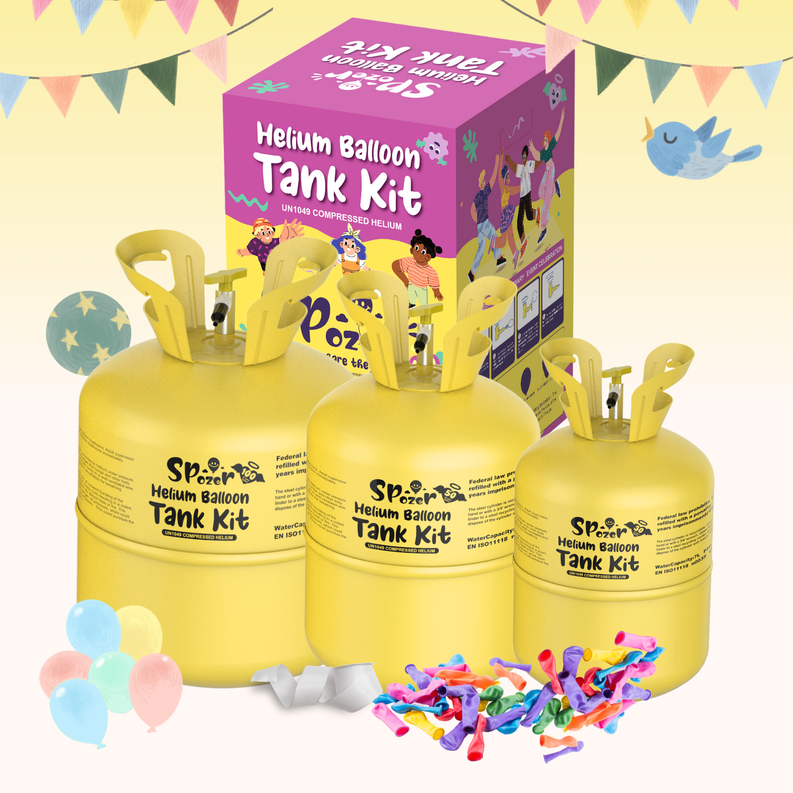 Spozer 7/ 13/ 22L Helium Tank Pump Kit, Free 30/ 50/ 100 Balloons Party Supplies