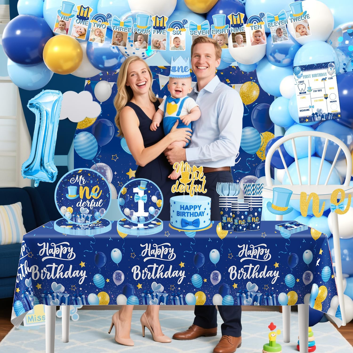 237-Piece Mr Onederful 1st Birthday Party Decoration Set for Boys