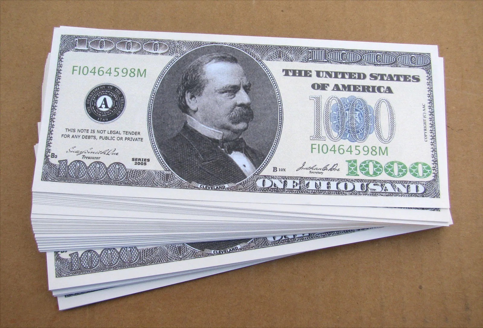 10 TOTAL – $1,000.00 Thousand Dollar Casino Party Novelty Fake Poker Money Bills