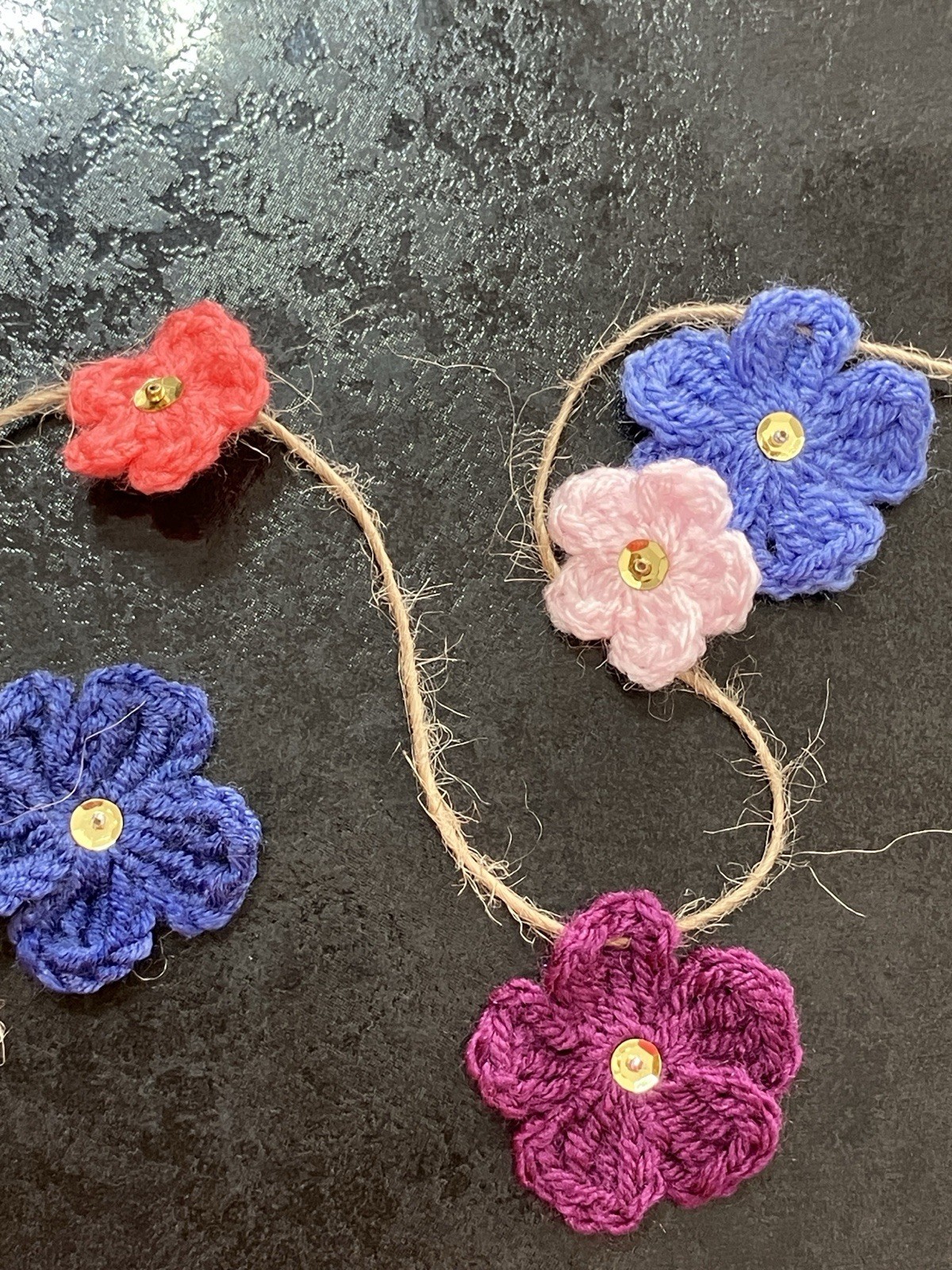 🌸NEW 75″ Hand Crochet Flowers Bunting Window sequin Camper SUMMER gift
