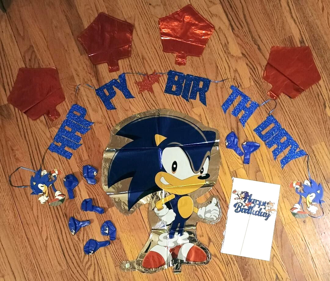 Sonic the Hedgehog Theme Birthday Party Supplies Set Banner Balloons Cake Topper