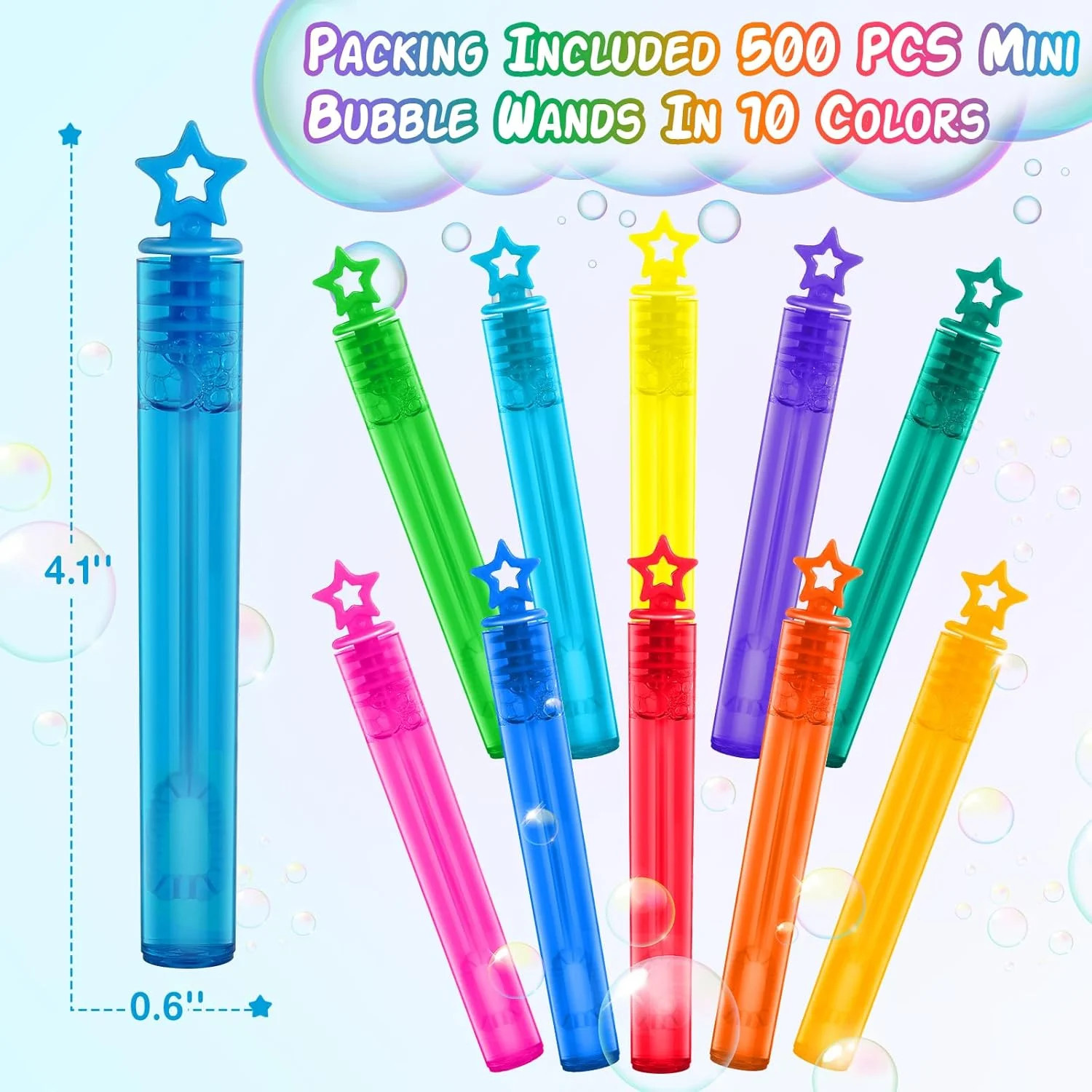 300 Pcs Mini Bubble Wands in 10 Colors, Bulk Party Favors for Kids, Themed Birth