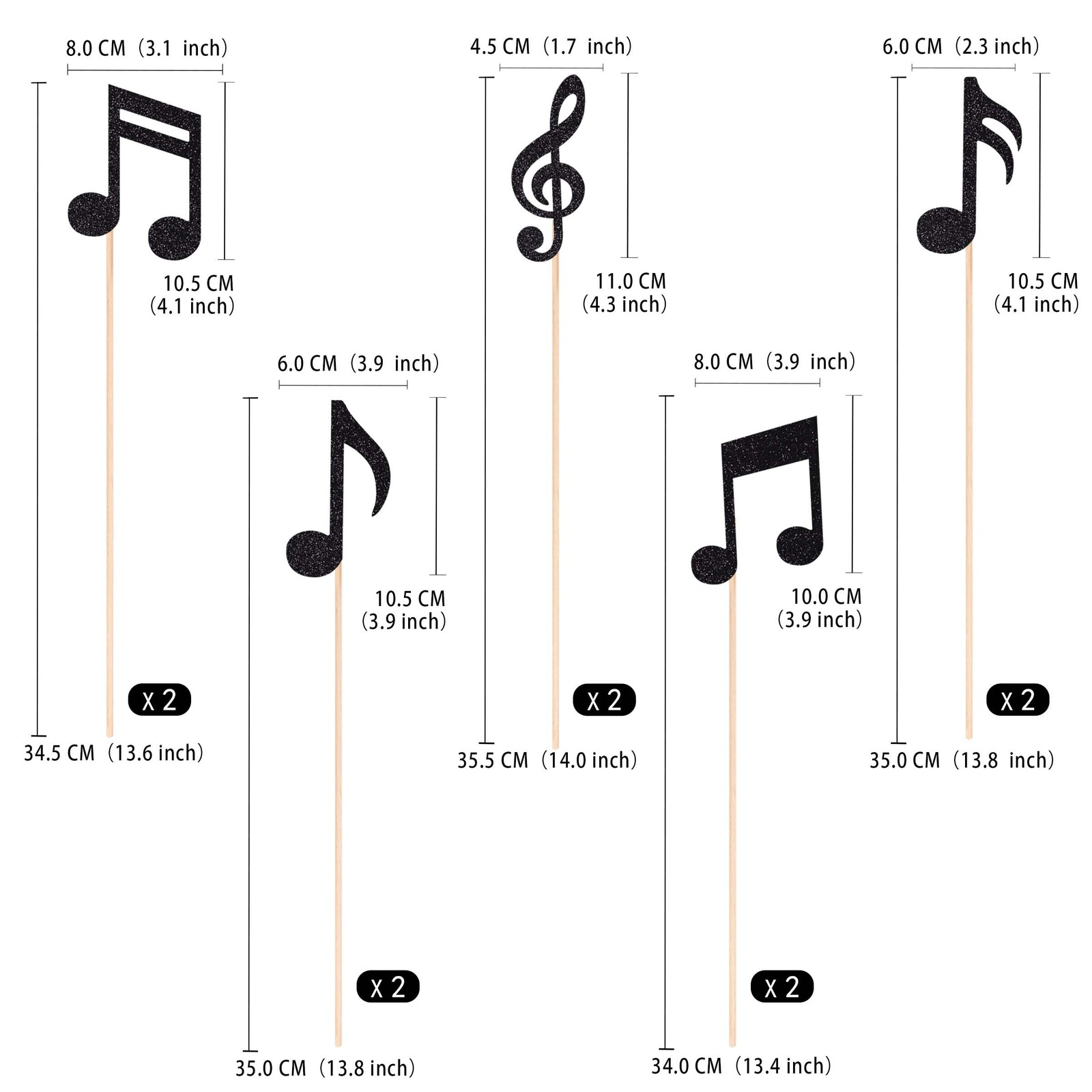 10 PCS Music Notes Centerpieces Black Party Decorations Music Notes