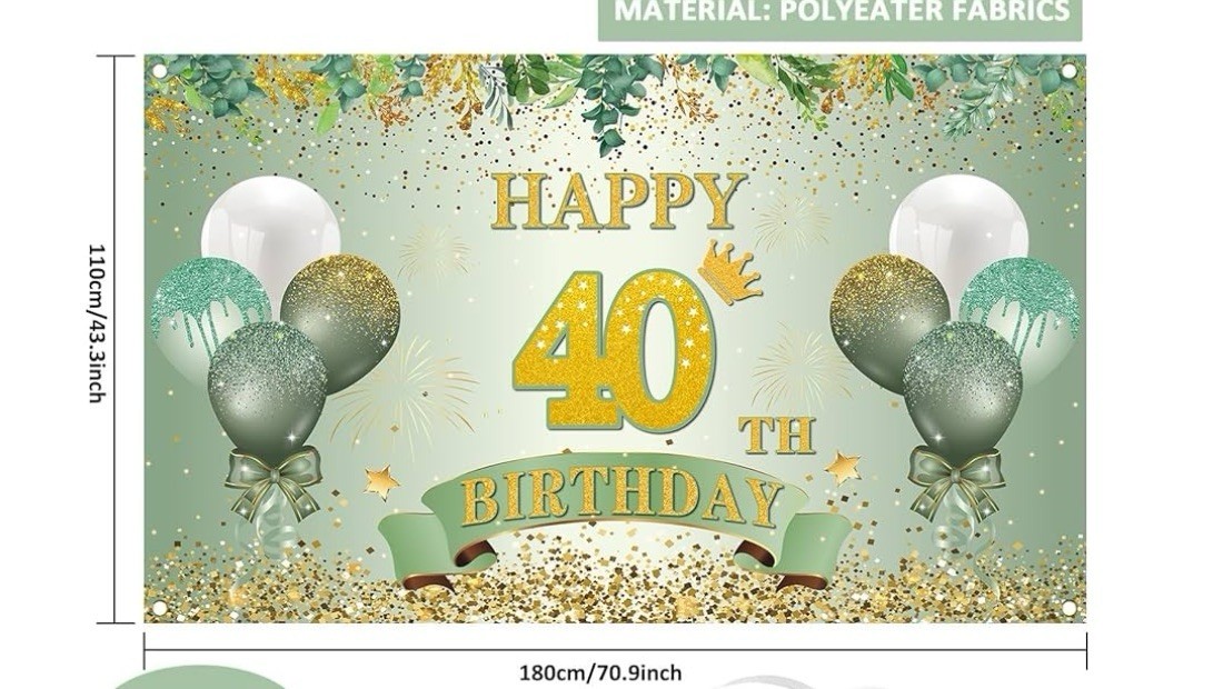 Happy 40th birthday green and gold photo prop/backdrop