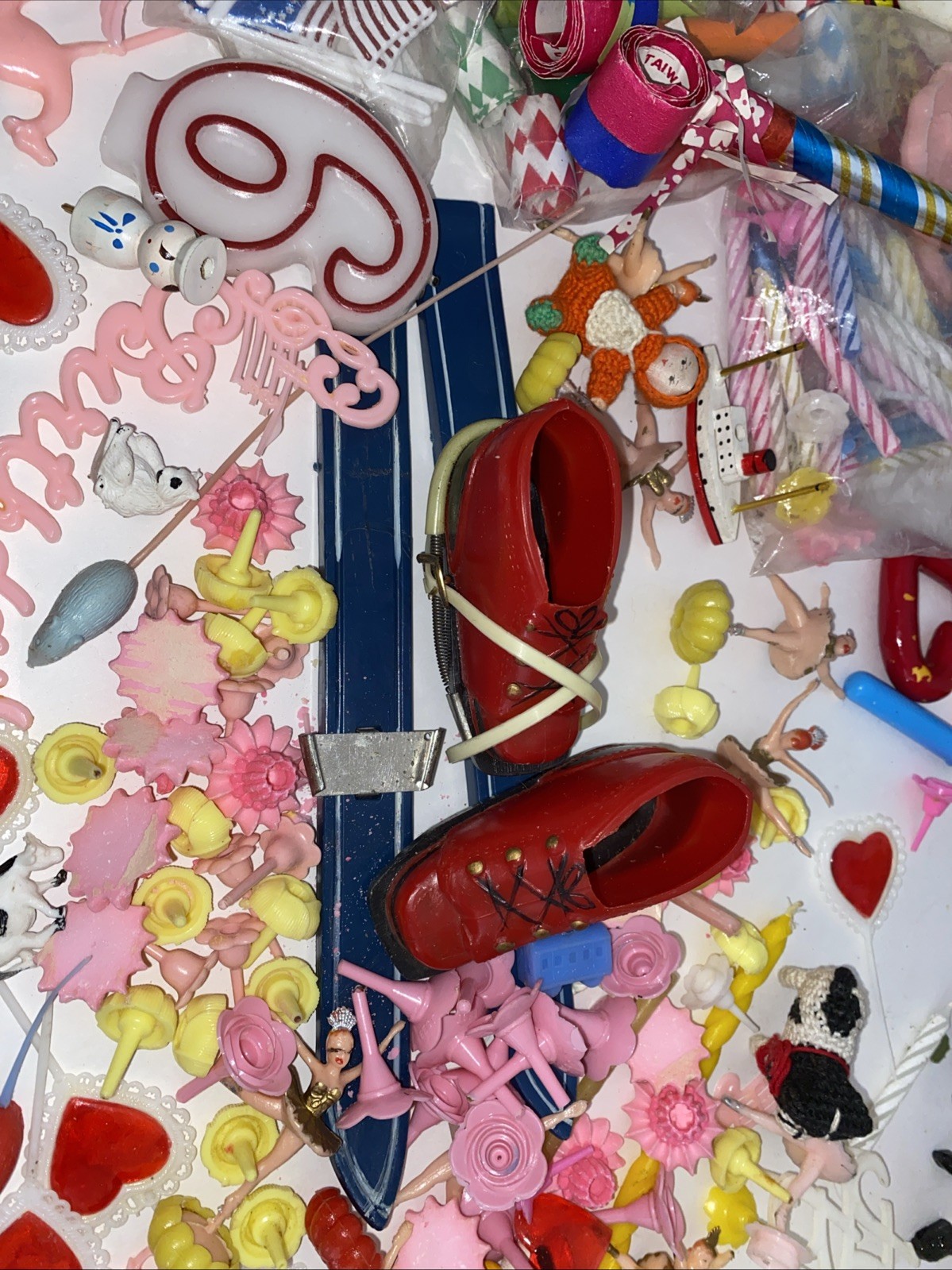 Vintage Lot Of Cake Toppers Ballerina’s Sports Flags Hearts, Christmas Gnome