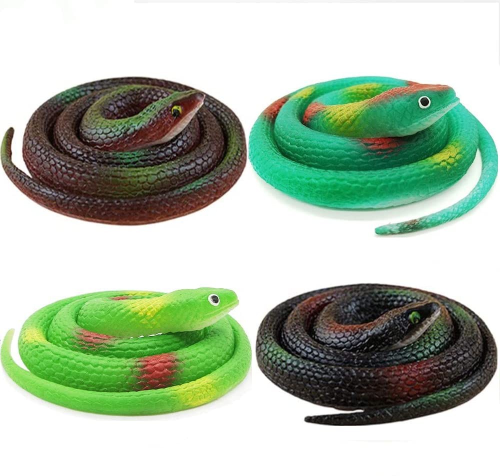 ZJMZZM Realistic Rubber Snakes – 4 Pieces 29 Inch Fake Rubber Snake to Keep B…
