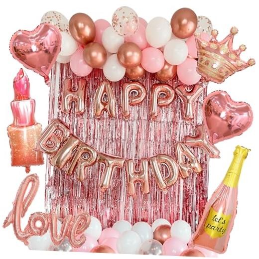 VIDAL CRAFTS 71-Piece Rose Gold Birthday Decorations for Women – Rose Gold Glam
