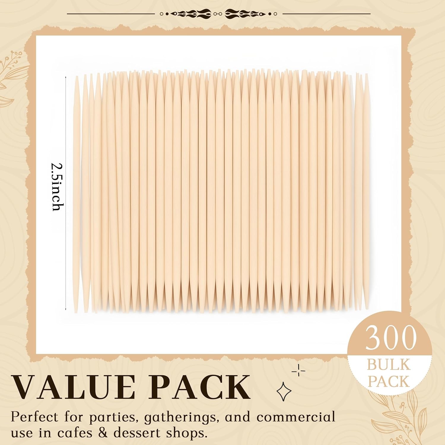 Natural Birch Toothpicks 300-Pack 2.5″ Wooden Picks for Appetizers Fruit BBQ