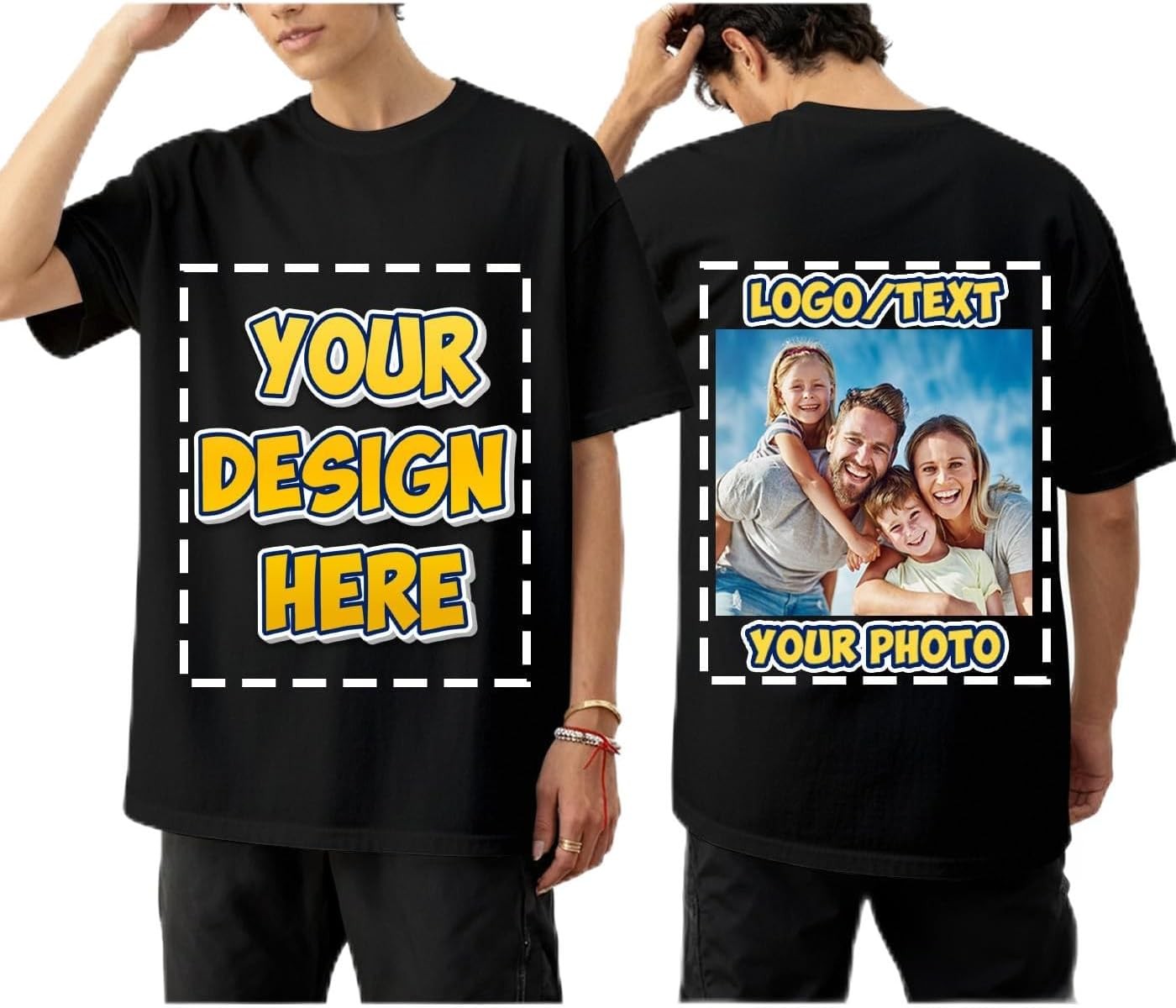 Custom Team Event T-Shirt Upload Logo Text Photo Front Back Cotton Tee