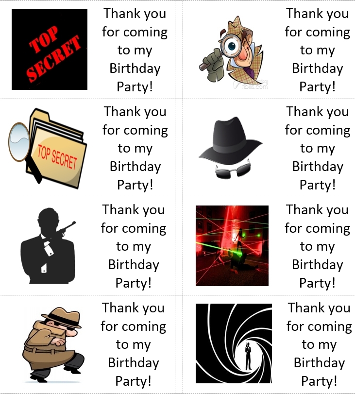 40 x Personalised Spy missions/secret agent labels/stickers/party/sweet/bag/s