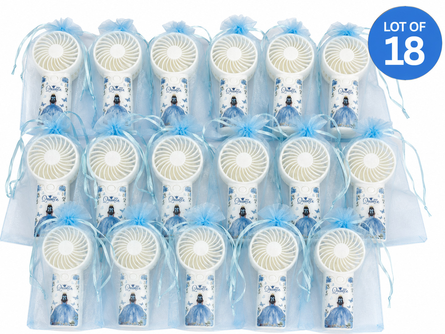 Lot of 18 Mis Quince Quinceañera Mini Handheld Fans Party Favors Blue 5″ New