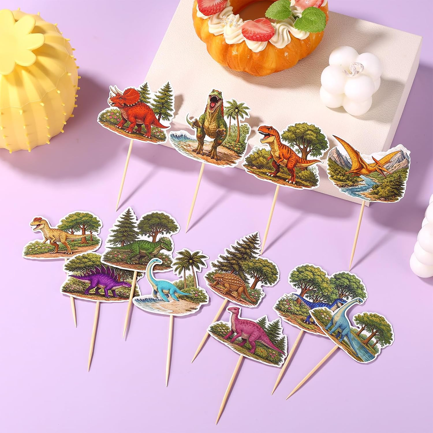 48Pcs Dinosaur Cupcake Toppers, Dinosaur Birthday Cake Decorations Dino Theme Cu