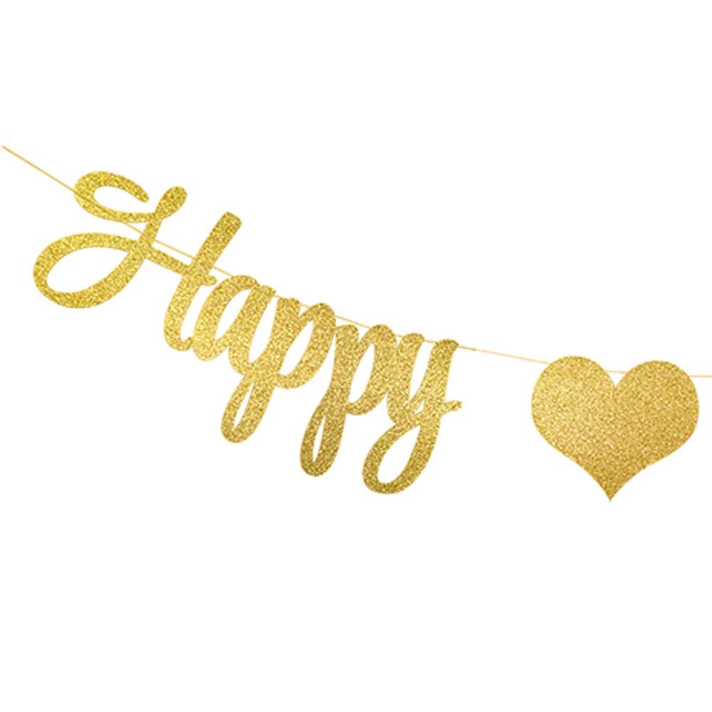 Gold Glittery Happy Anniversary Banner For Wedding Anniversary Party Decorations