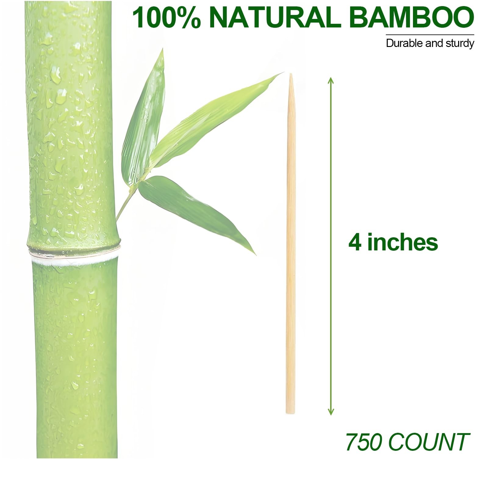 4-Inch Natural Bamboo Toothpicks & Skewers 750-Count | Extra-Long Wooden Picks