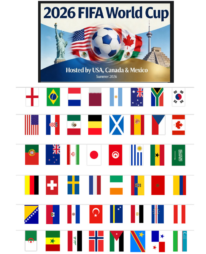 NEW Football World Cup Bunting 15 Metre 48 EXTRA LARGE FLAGS Speedy Delivery