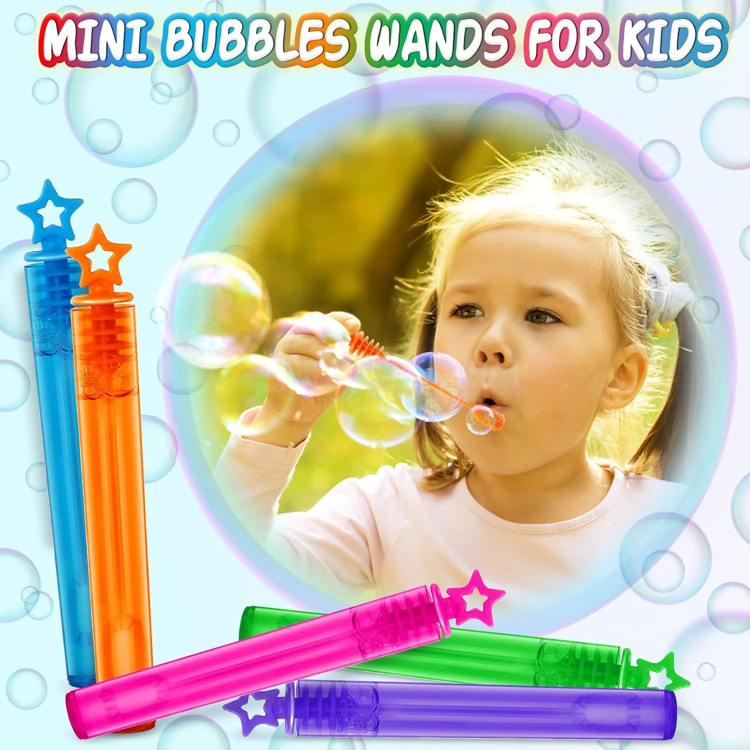 300 Pcs Mini Bubble Wands in 10 Colors, Bulk Party Favors for Kids, Themed Birth