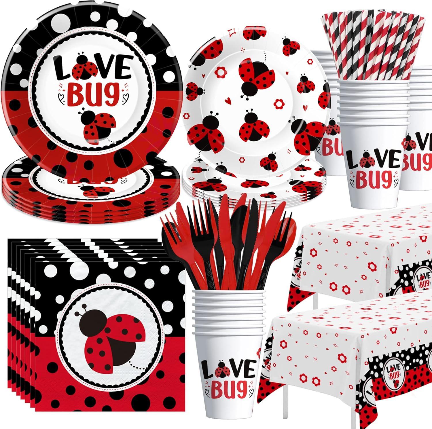 Ladybug Birthday Party Decorations Tableware, Ladybug Party Supplies Girl for Bi