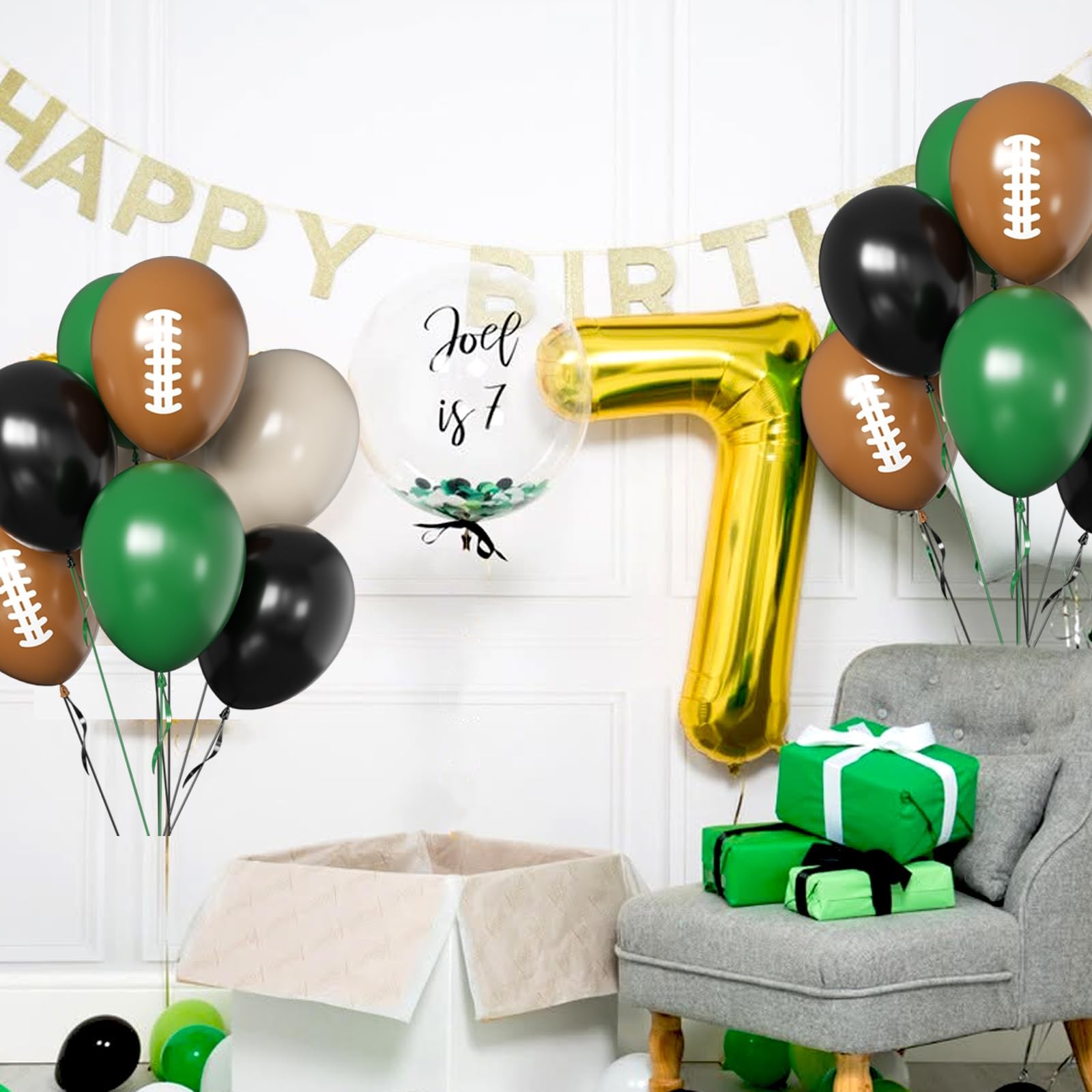 Football Balloons, 12 Inch Dark Green Black Sand with Brown Printed Sports La…