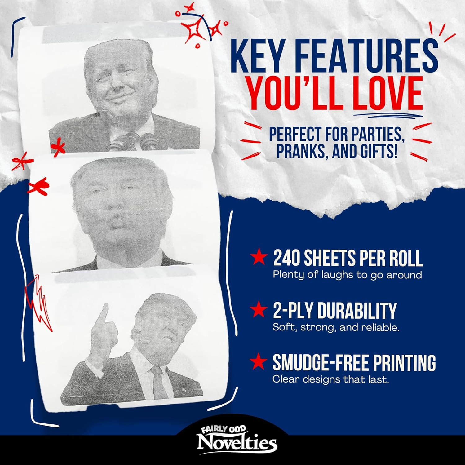 Donald Trump Novelty Political Humor Funny Toilet Paper Gag Gift, Set of 3 Rolls