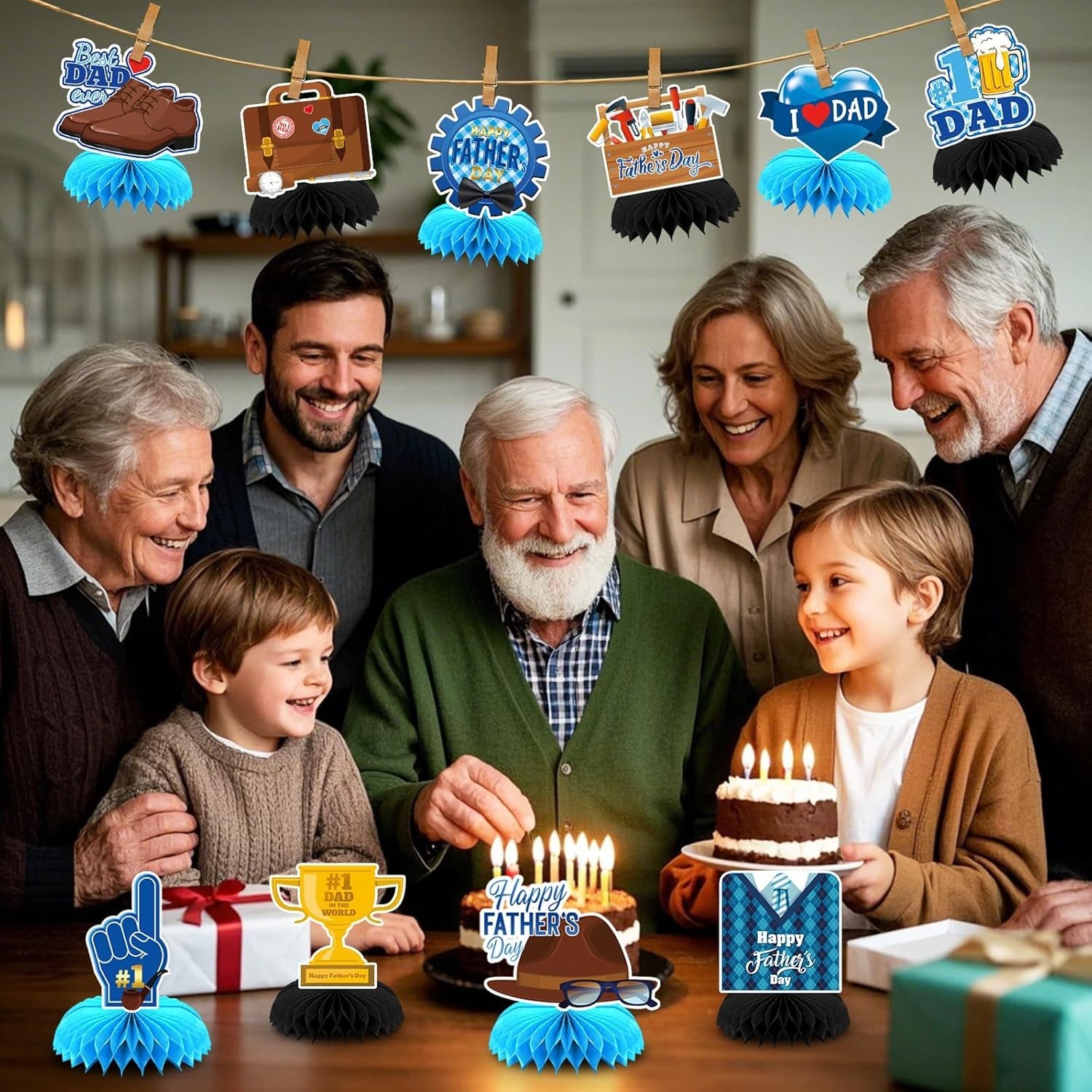 10 Pcs Father’S Day Decorations, Blue Double Sided Fathers Day Table Centerpiece