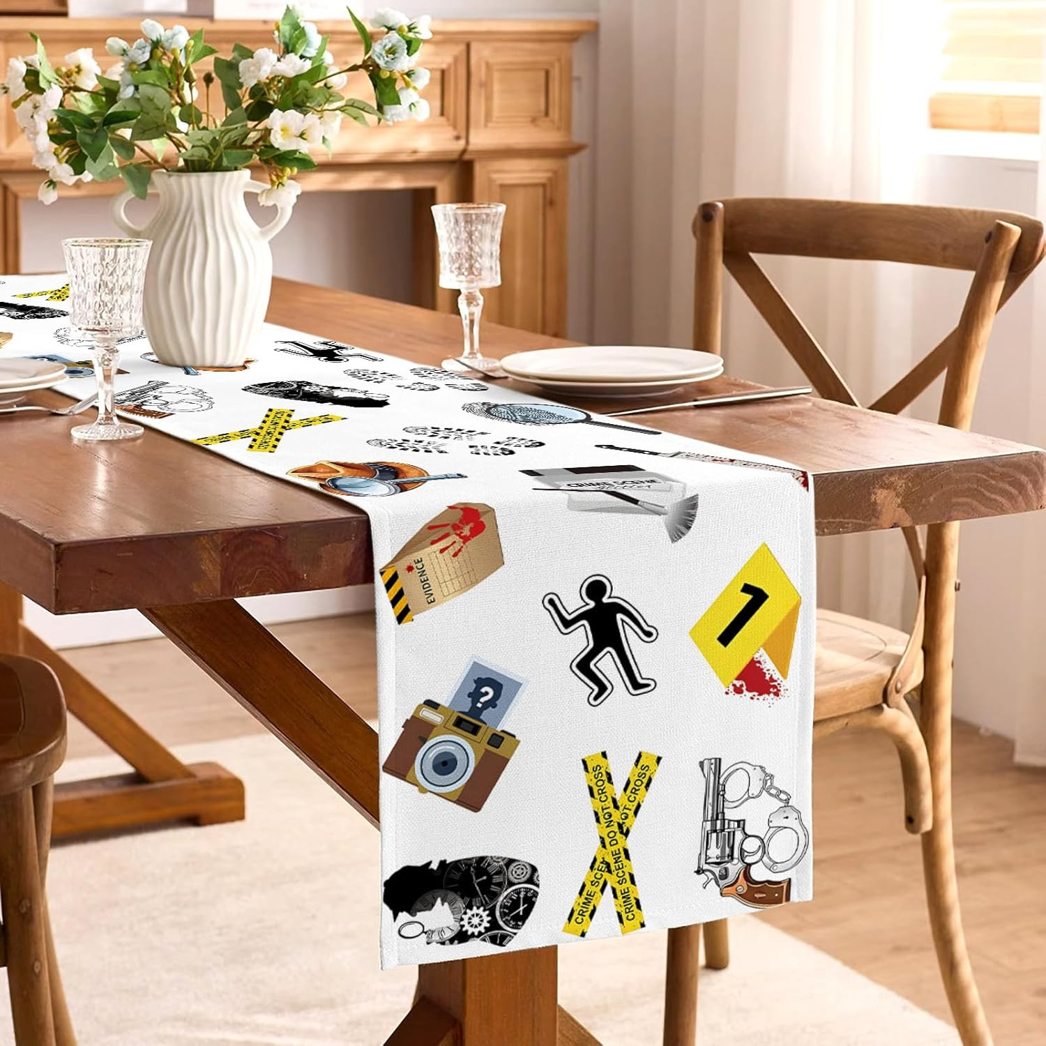 Detective Party Table Runner Spy Murder Mystery Theme Birthday Party Decoration