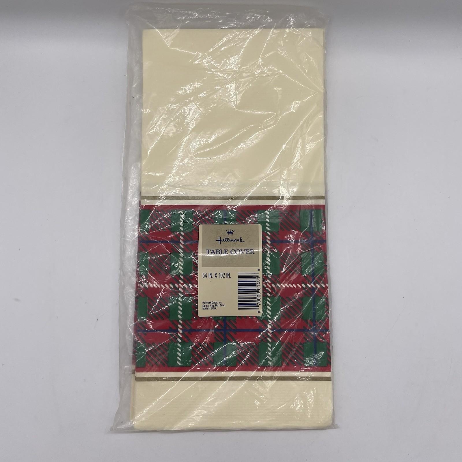 Vintage Hallmark Paper Table Cover Christmas Plaid 54 x 102 Rectangle Holiday