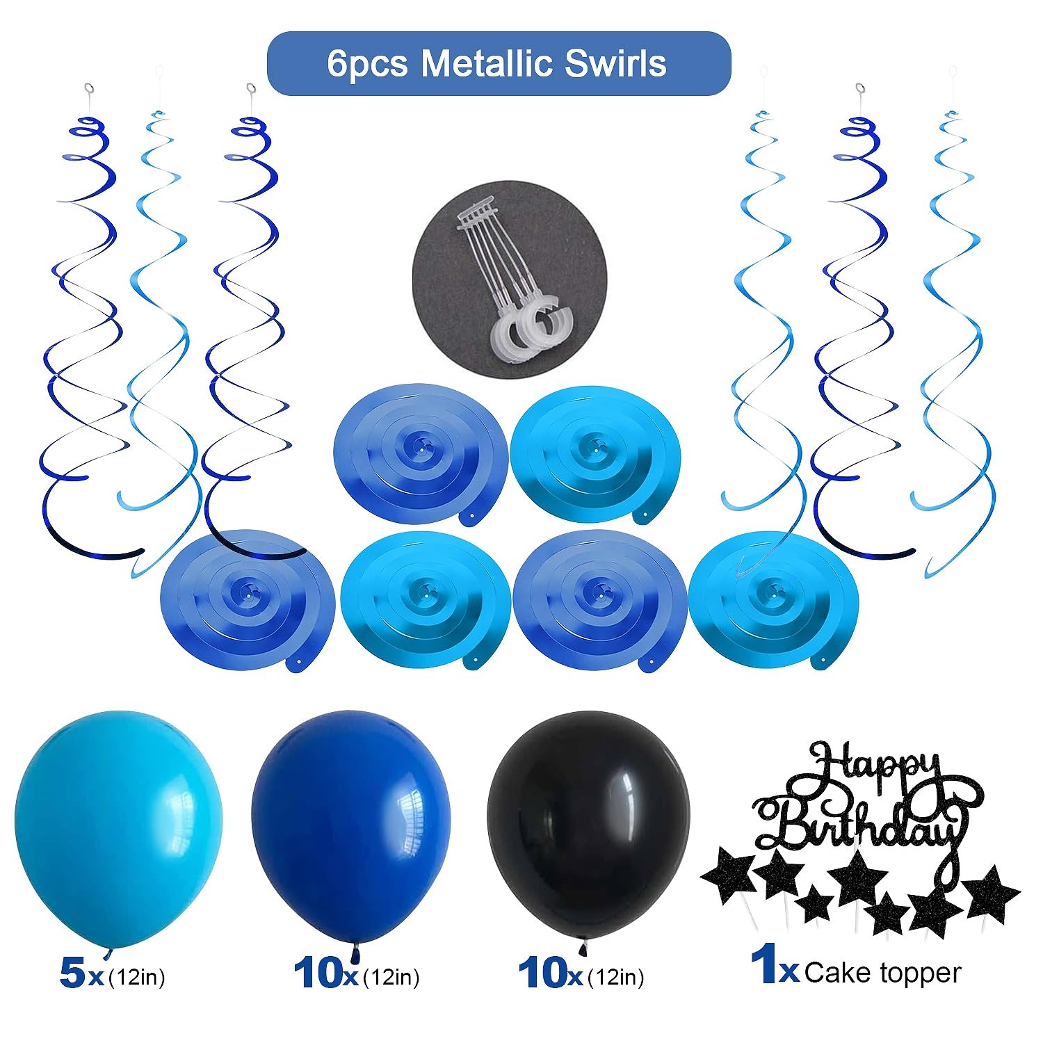 Blue and Black Happy Birthday Party Decorations kit for Boys Men Women with H…