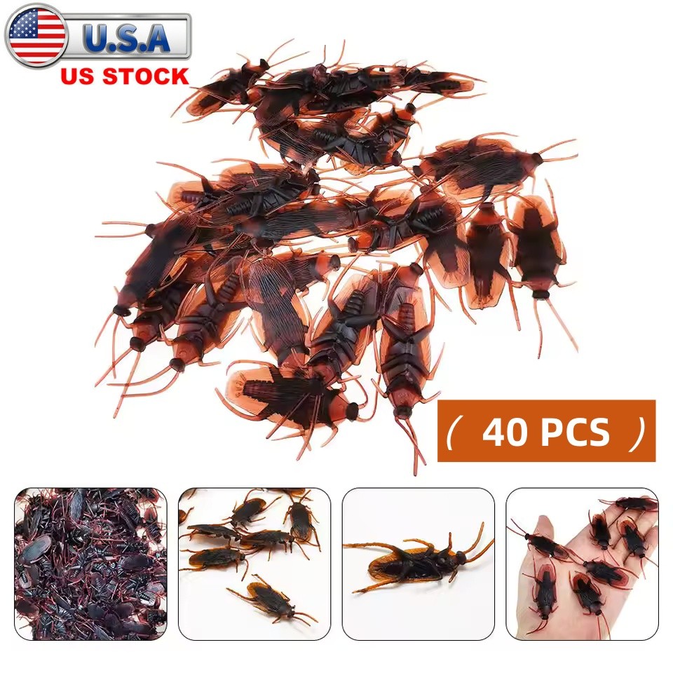 40PCS Realistic Fake Cockroaches – Scary Prank Props for Halloween Party Decor