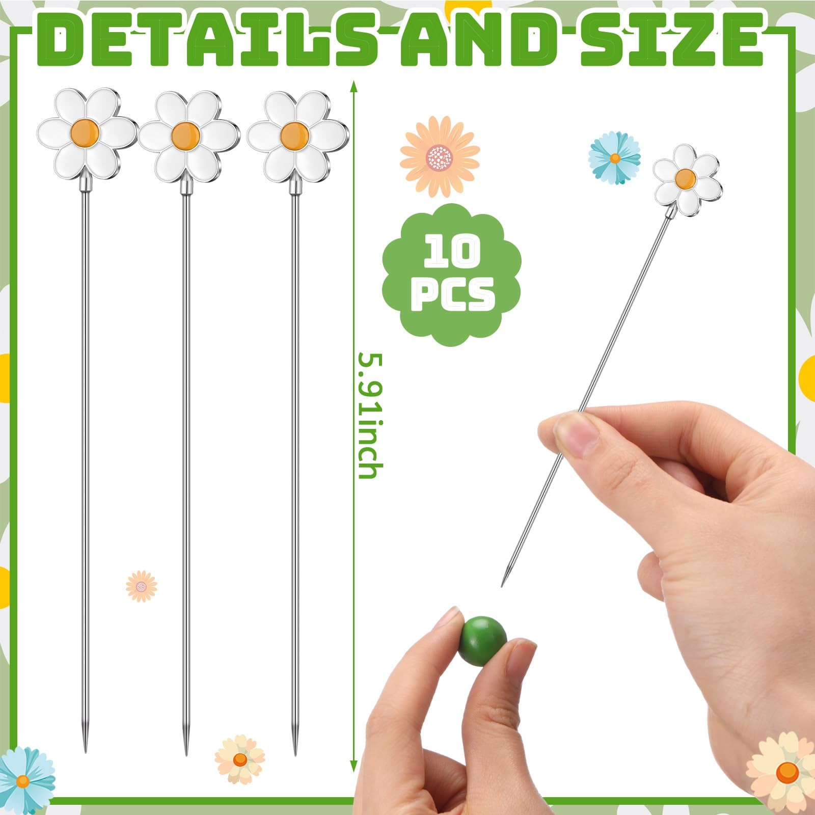 10 Pcs Metal Daisy Cocktail Picks 4.7 Inch Daisy Metal Toothpicks for Appetiz…