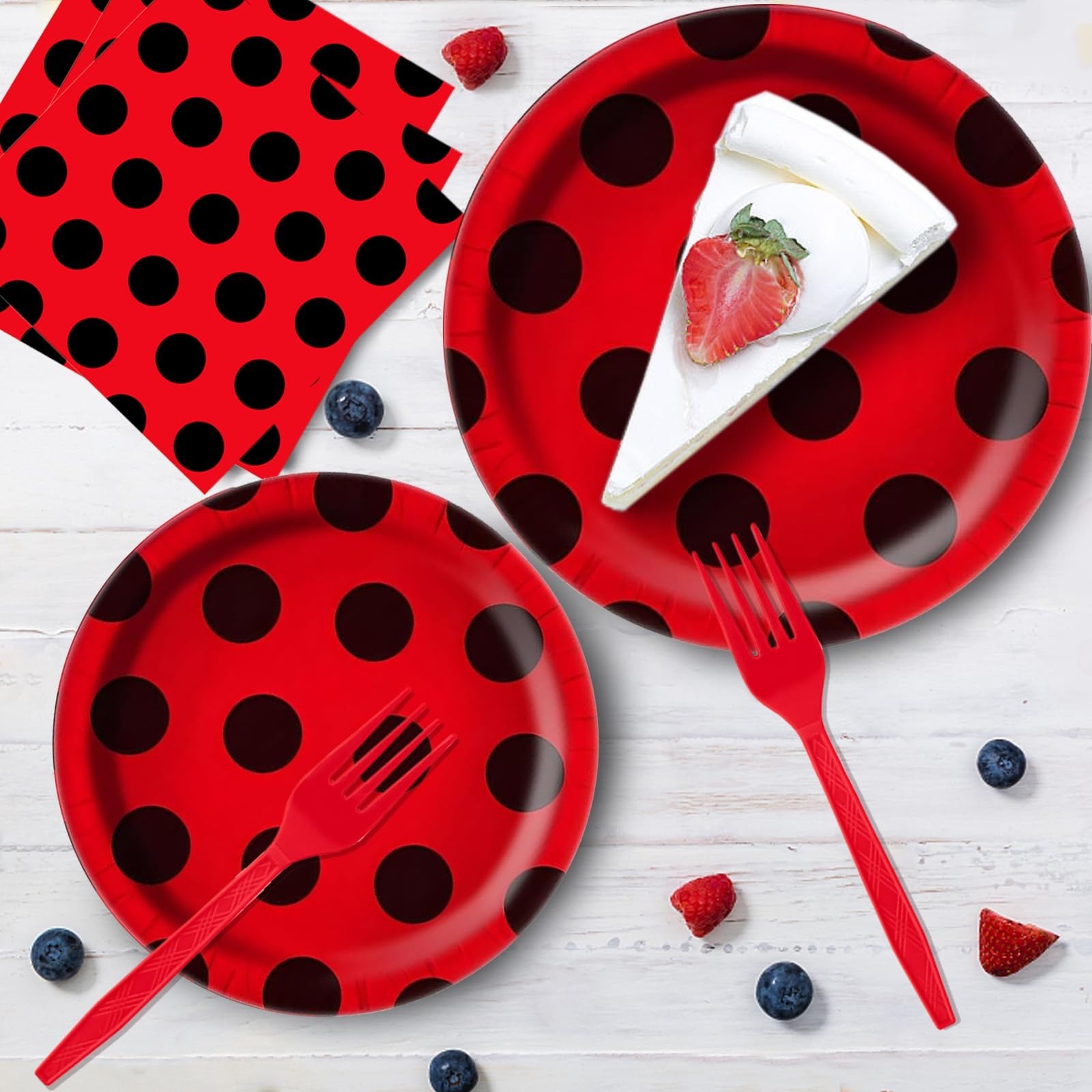 96Pcs Ladybug Party Supplies – Cute Disposable Plates & Napkins for 24 Guests