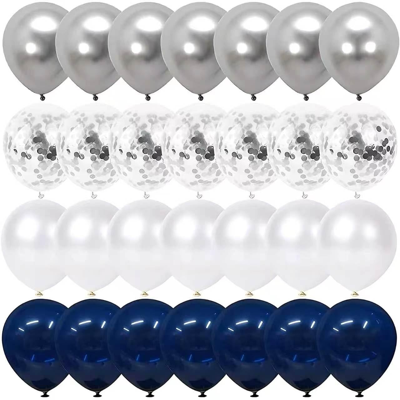 Navy Blue and Silver Confetti Balloons 50 pcs, 12 inch White Pearl and Silver…