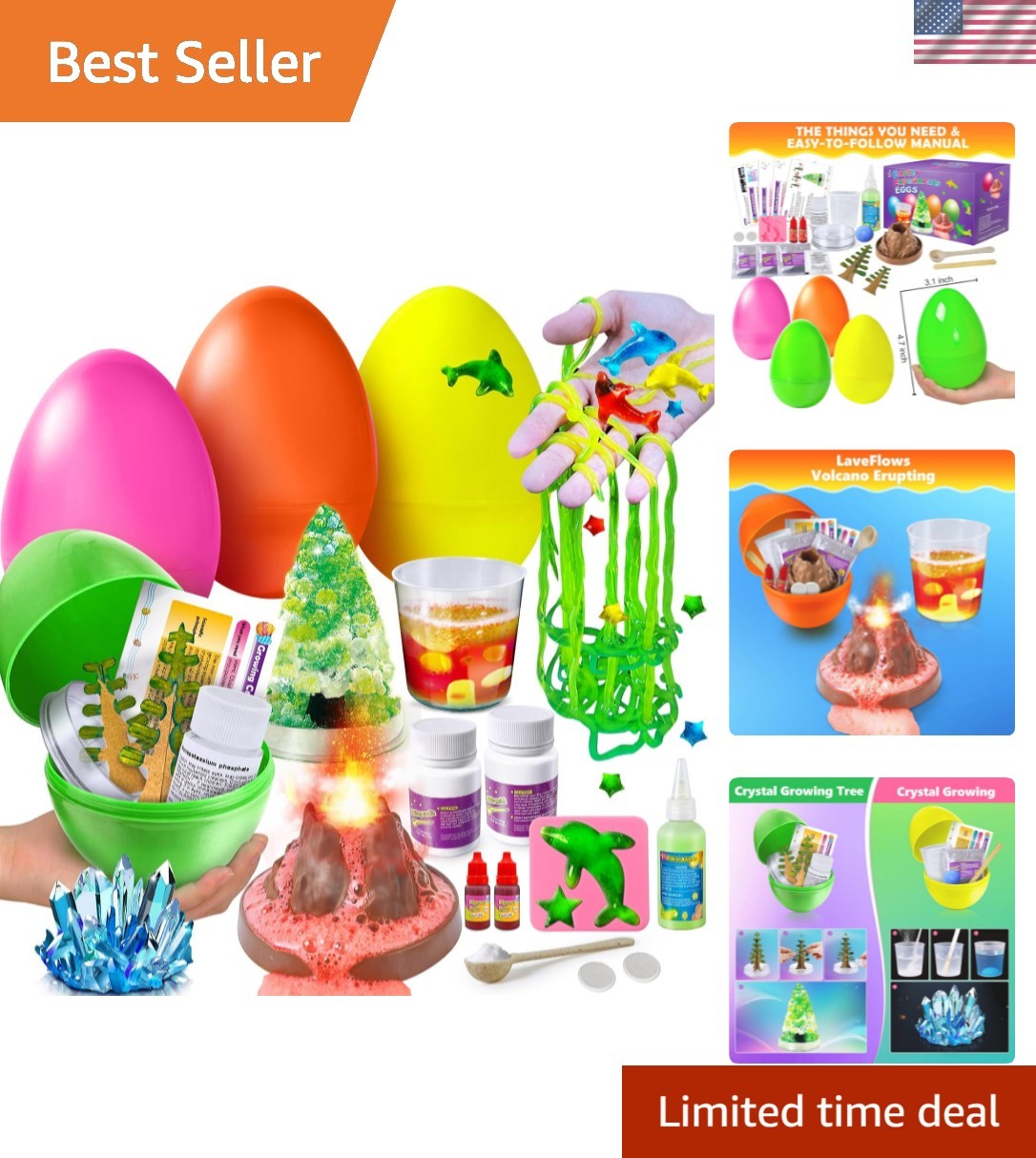 4 Jumbo Easter Basket Stuffer Surprise Eggs, Science Experiments for Kids, Ea…