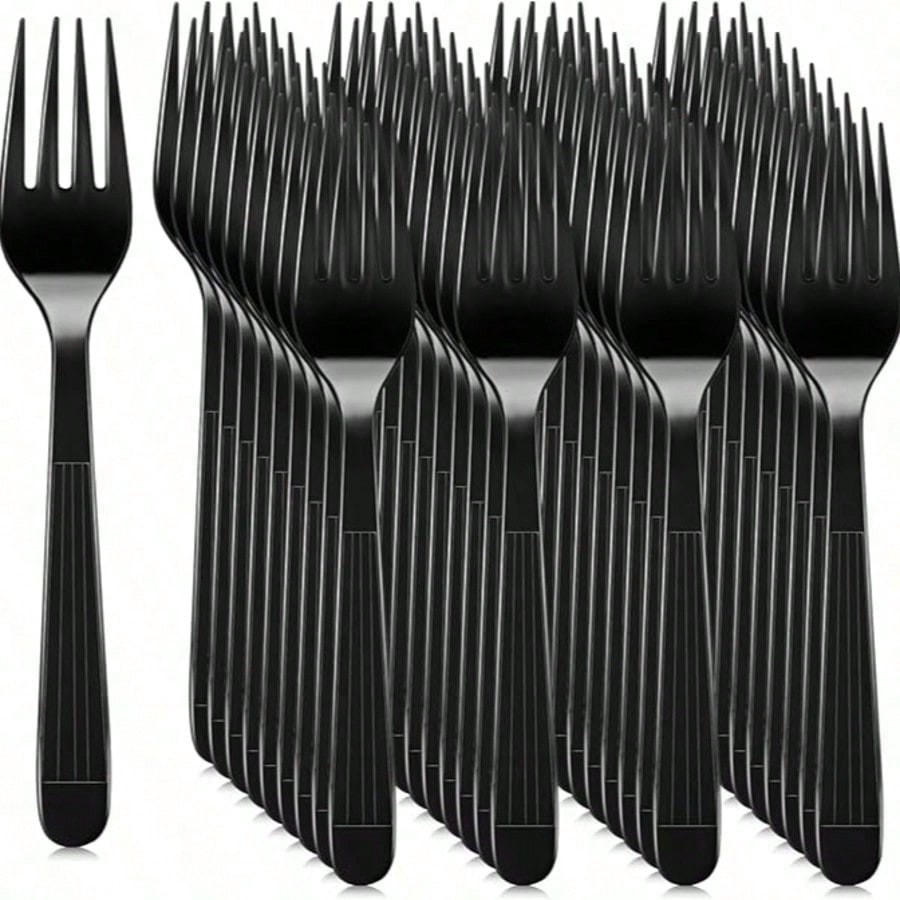 Extra Heavy Duty Black Disposable Plastic Forks 100 Pack Heat Resistant Durable