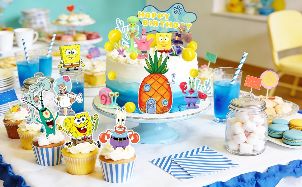 SpongeBob Cake Decoration 39 PCS SpongeBob Patrick Cake Toppers Cupcake Toppers