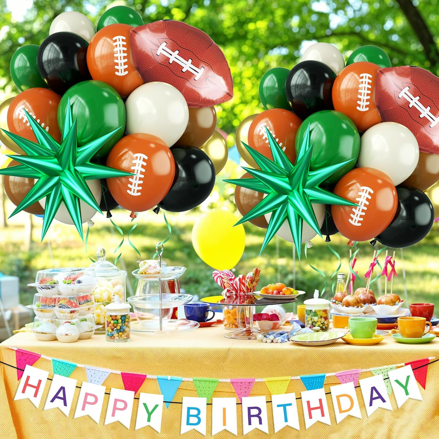 Football Balloons,Dark Green Black Beige Balloons with Football Foil Balloon for