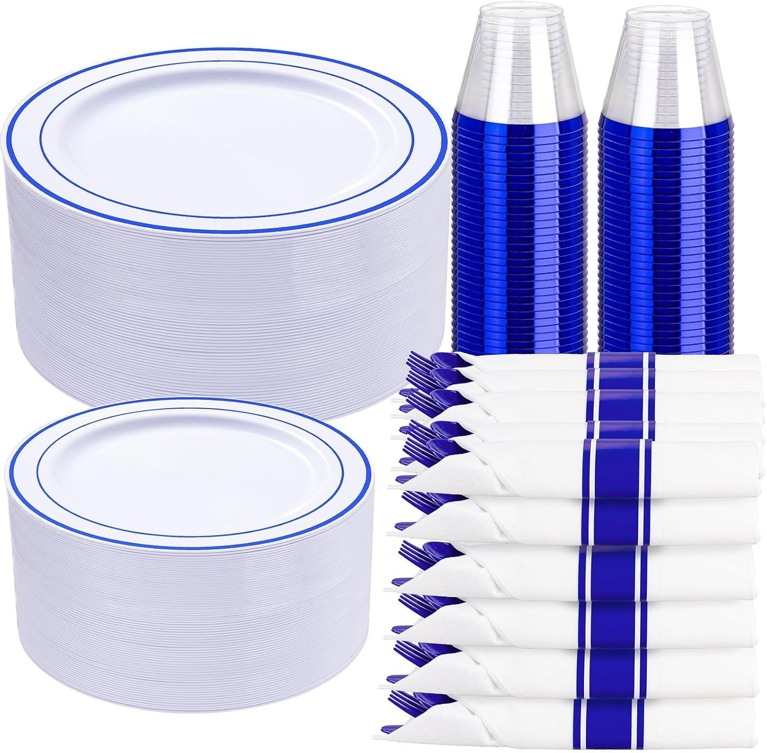 Safe and Stylish 700 Pcs Blue Plastic Dinnerware Set – Perfect for Any Occasion