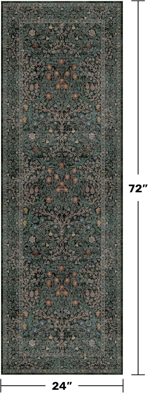 Non Slip 2×6 Kitchen Runner Rug 2′ x 6′ (Runner), Dark Green / Black
