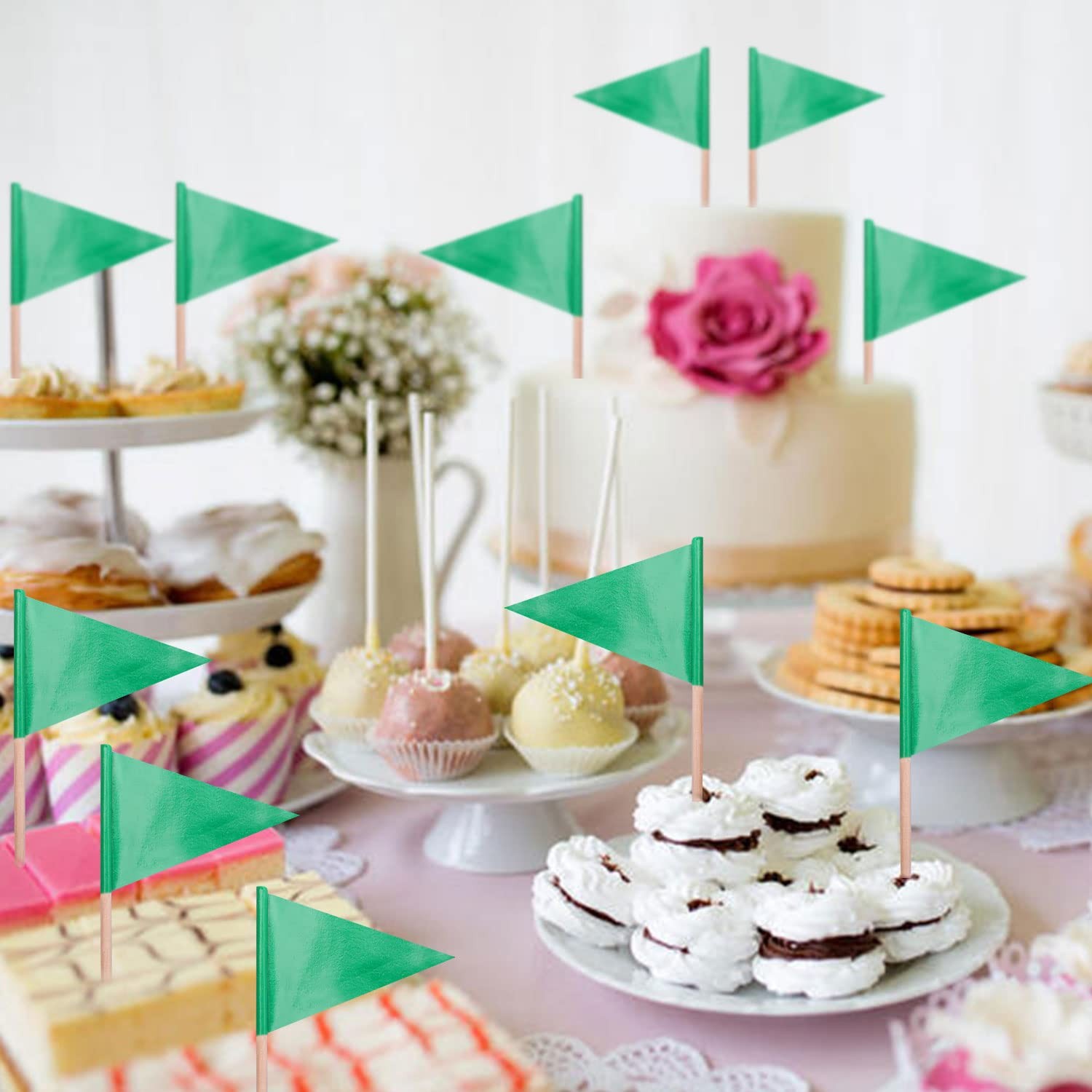 Solid Green Cupcake Toppers Flags Mini Small Plain Green Triangle Toothpick Stic