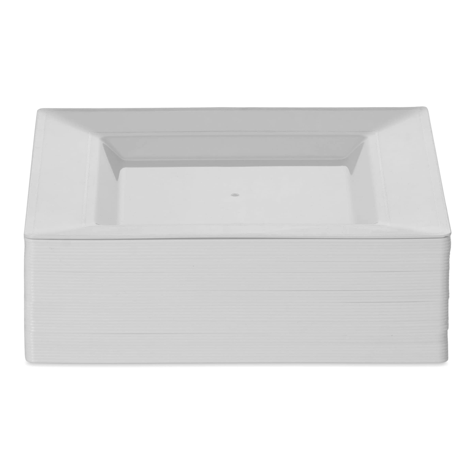 Plastic Disposable Square Dessert Plates | 50pack 6.5 Inches White Appetizer/sal