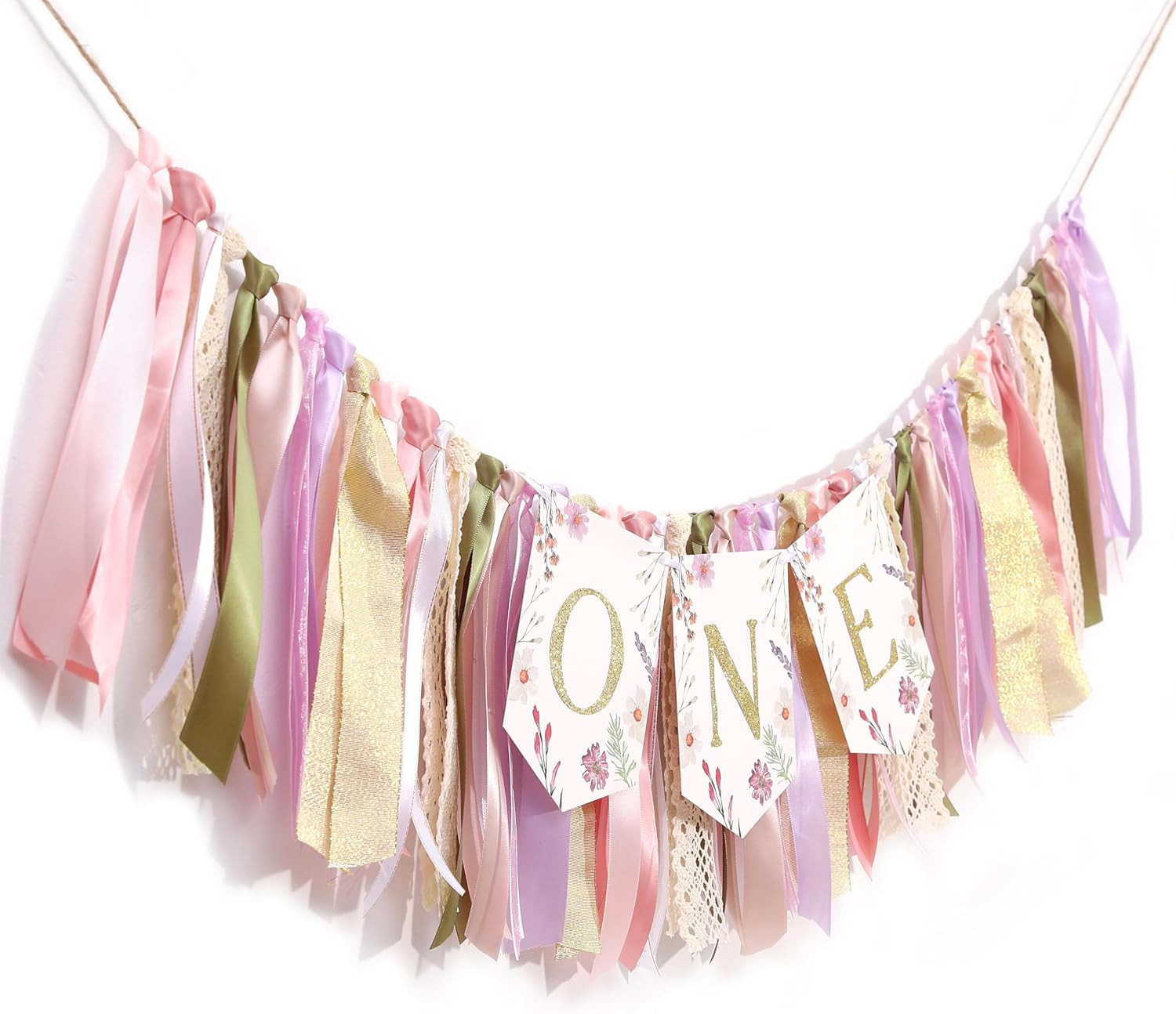 Floral Boho ONE High Chair Banner for Girls 1St Birthday – Pink Wild Flower Firs
