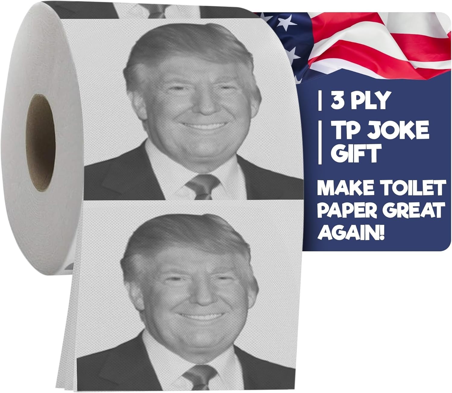 Donald Trump Toilet Paper Roll – 3 Ply Funny Novelty Bathroom Tissue Gag – 20…