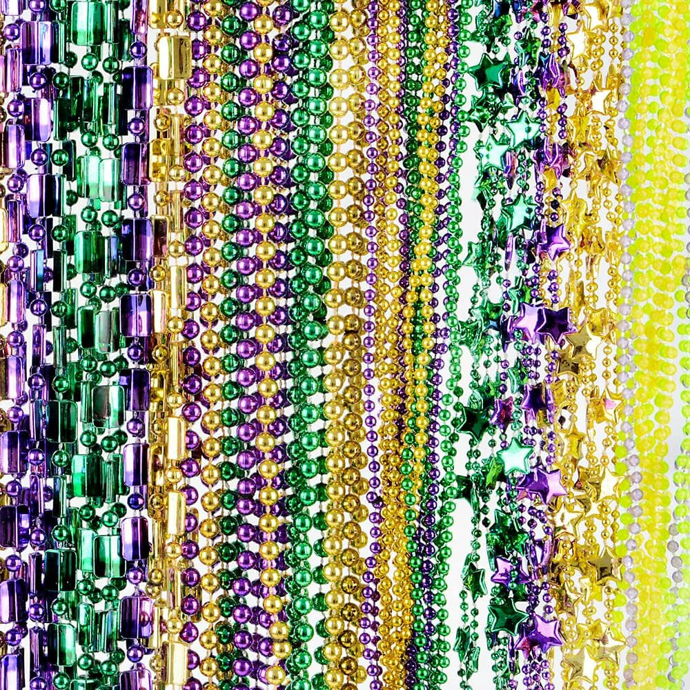 Colorful Metallic Bead Necklaces (Bulk 100 Pack) Assorted Designs 24″ – 48″