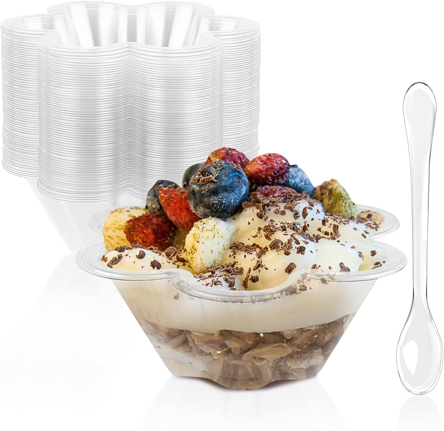 8 Oz Dessert Cups with Spoons, 50 Pack Clear Plastic Small Party Serving Bowls f