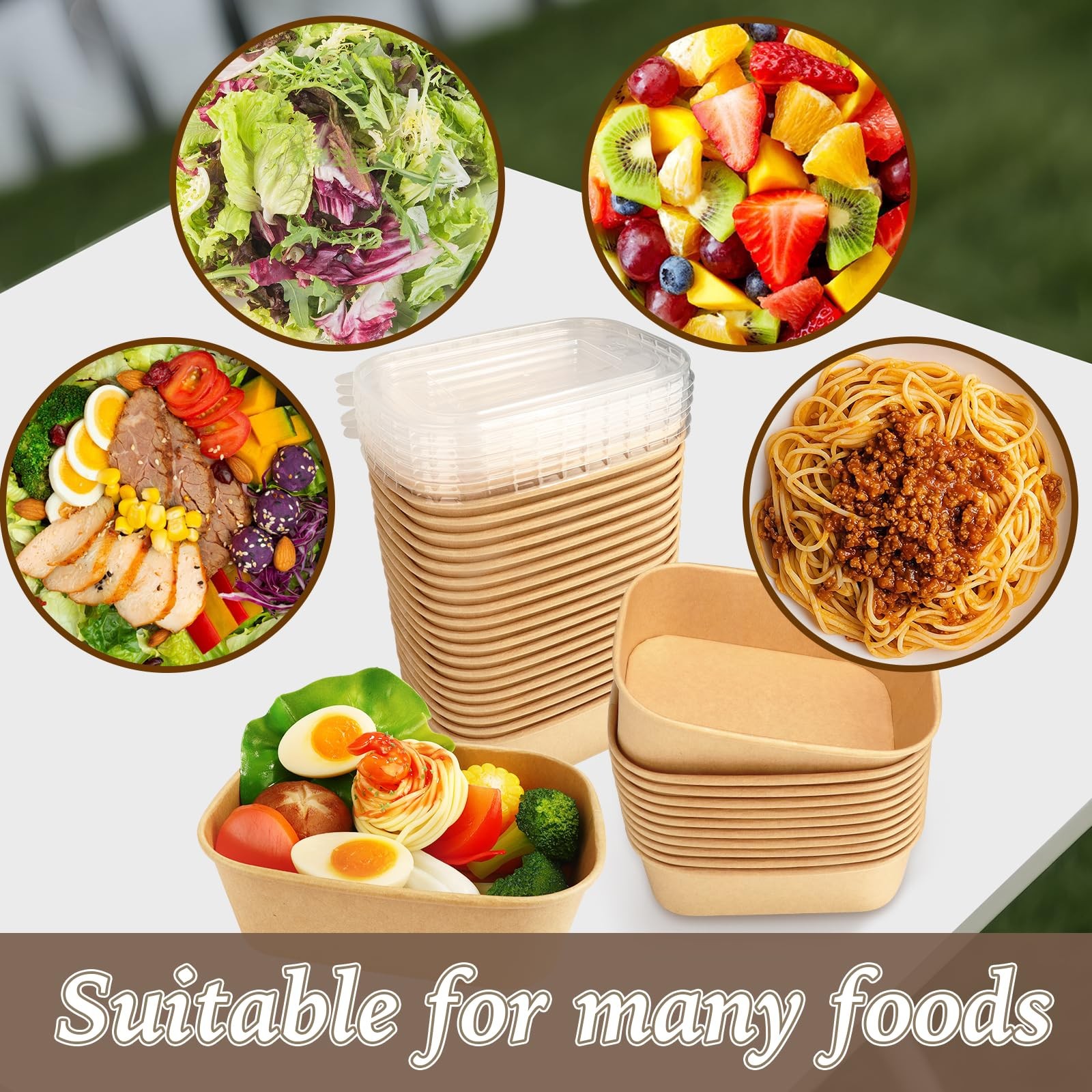 50 Pack Disposable Kraft Paper Bowls 25 OZ Food Containers with Lids Meal Con…