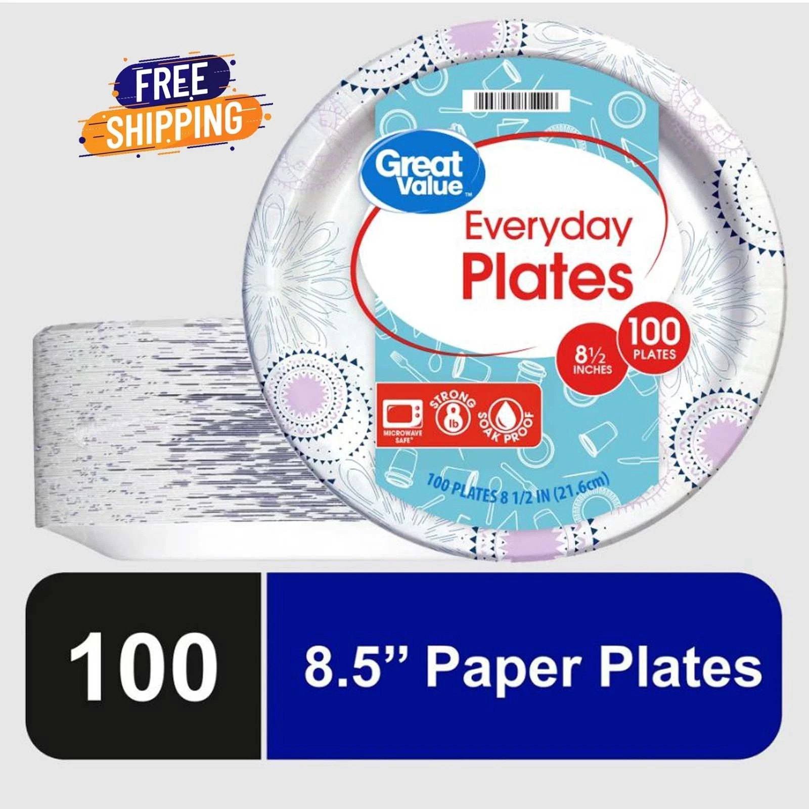 Great Value 8.5″ Everyday Disposable Paper Plates, 100 Count