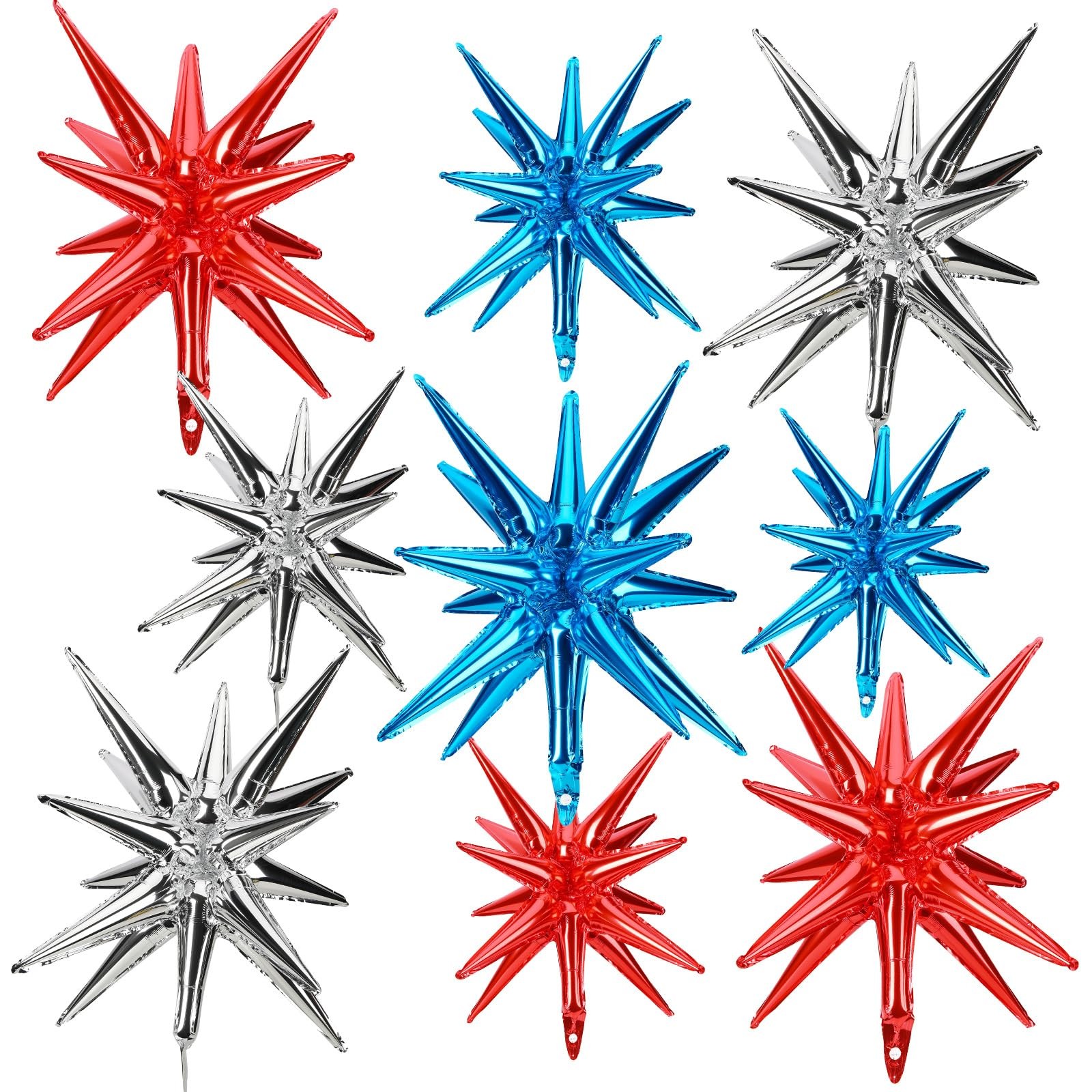 10 Pcs Red White Blue Star Balloons Explosion Starburst Foil Cone Balloons Ma…