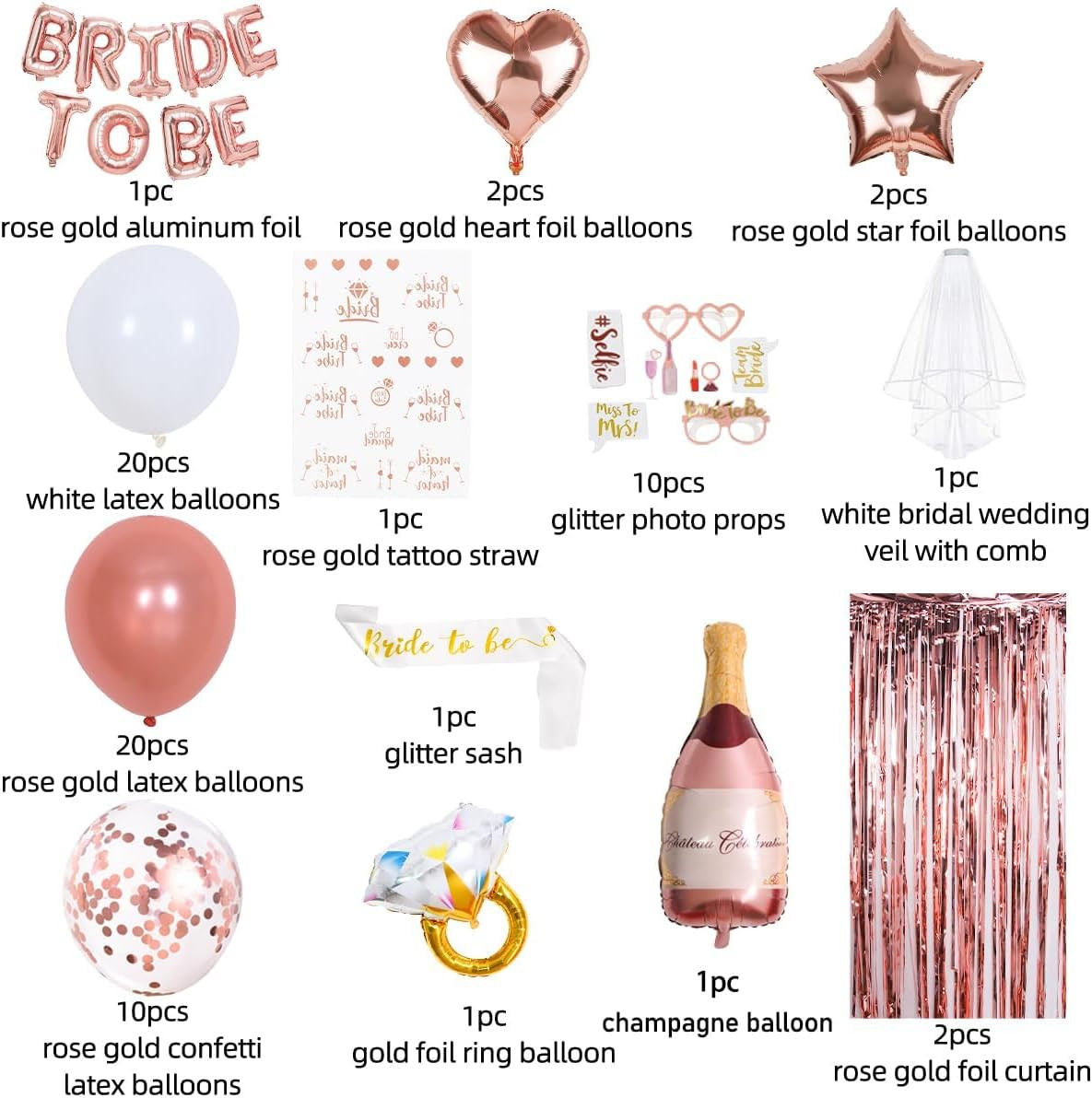 Bachelorette Party Decorations – Rose Gold Bridal Shower Party Decor and Supplie