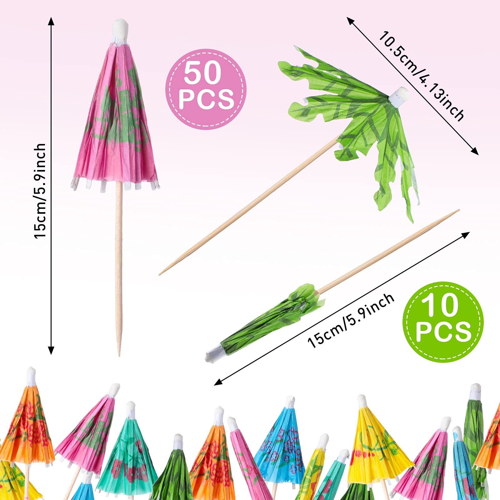 160 Cocktail Umbrellas 100 Bamboo Picks,4.7 Inch,Beach White Supplies, Colorful