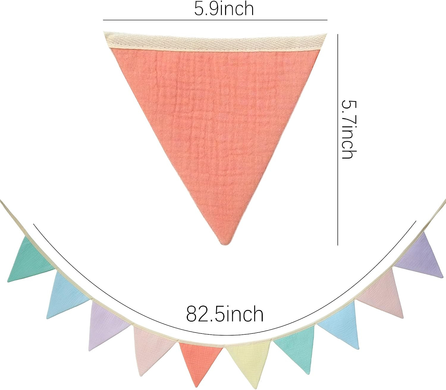 Pennant Banner Flags Pastel Fabric Triangle Bunting Garland for Playroom Nursery